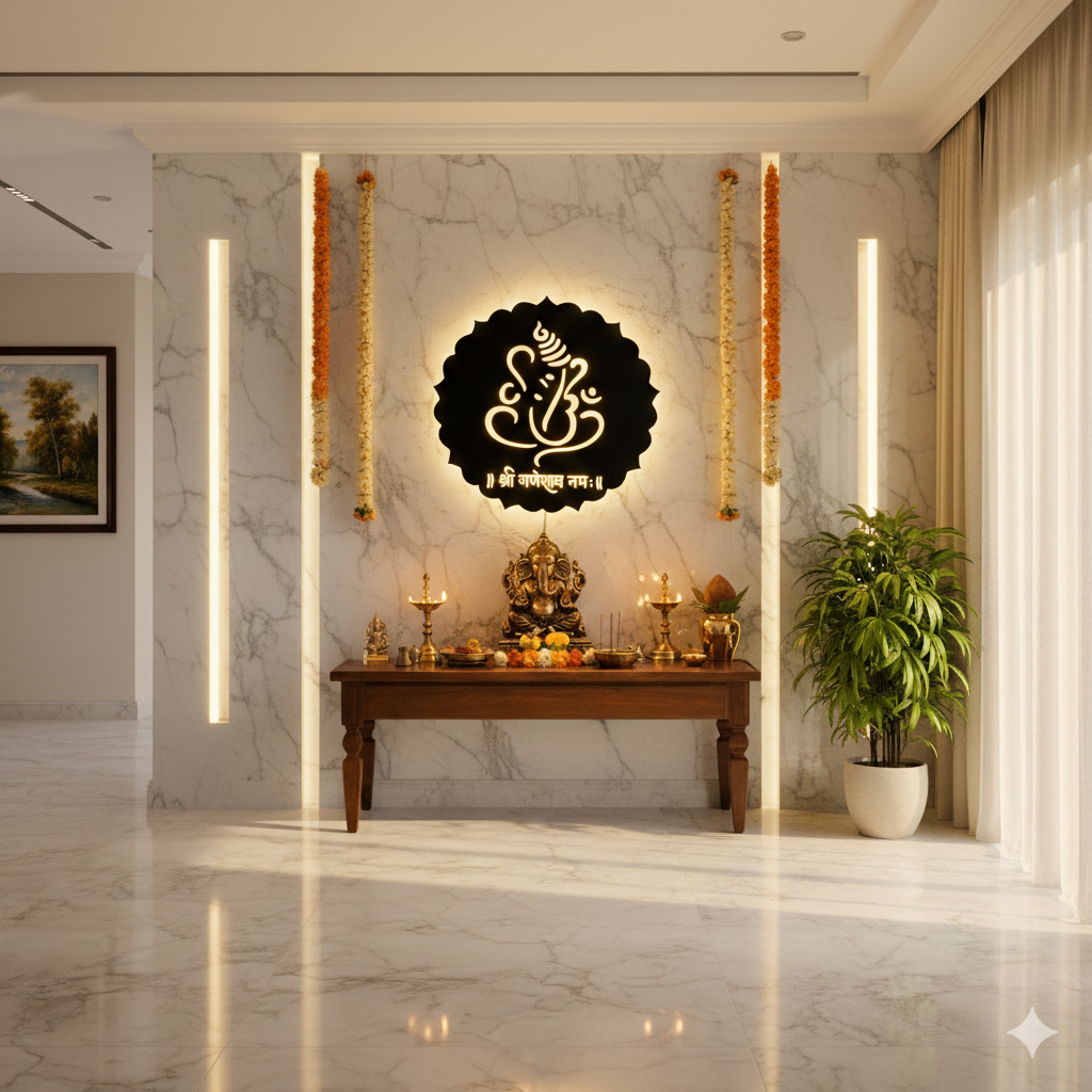 Shree Ganesh Wooden Acrylic LED Wall Light