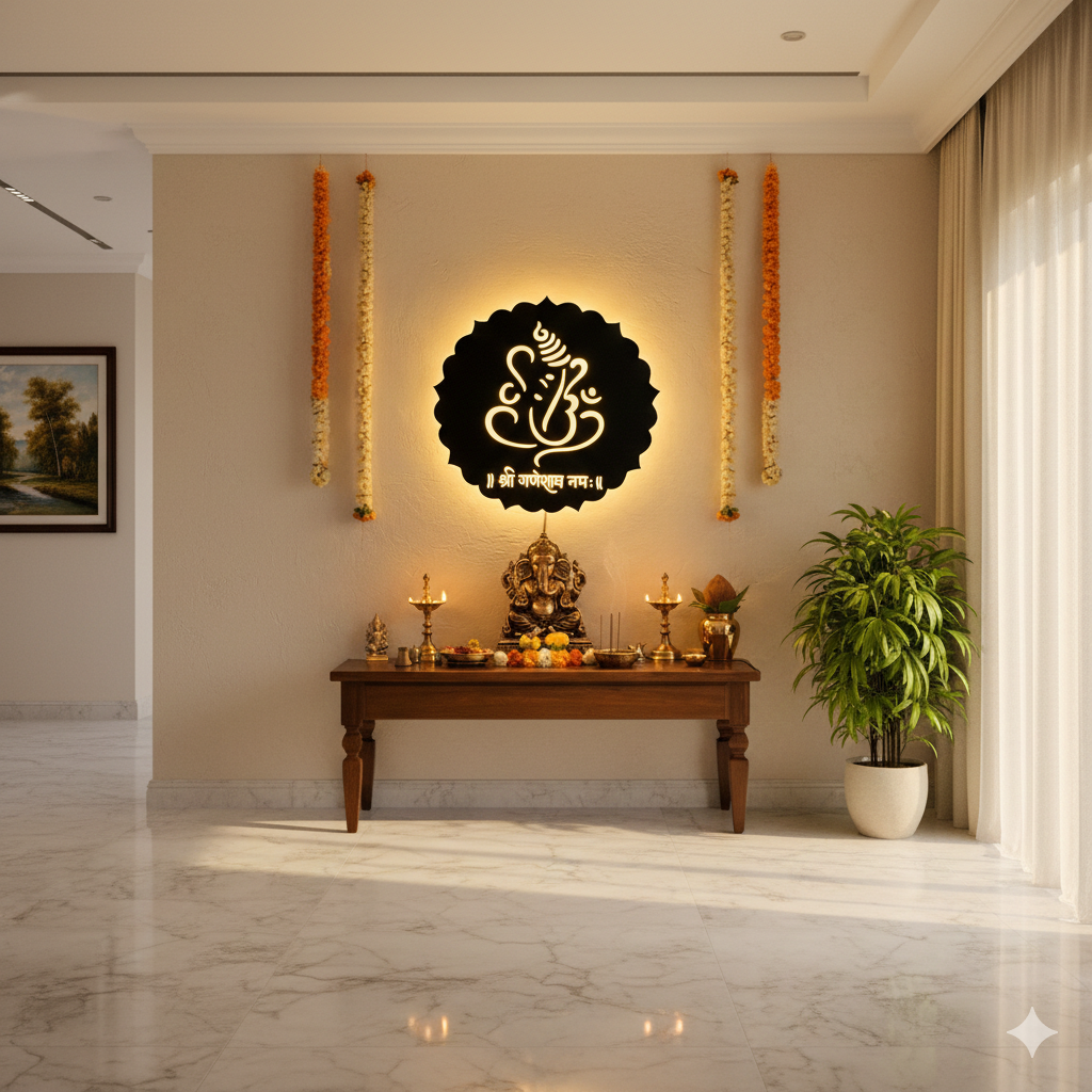 Shree Ganesh Wooden Acrylic LED Wall Light