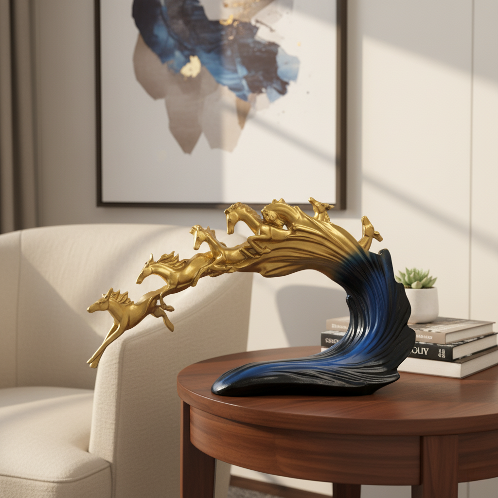 7 Running Horse Statue – Polyresin Luxury Decor | Vastu Feng Shui Positive Energy Sculpture
