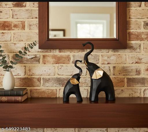 Decorative Elephant Showpiece Set of 2 Resin Statue White & Gold Finish