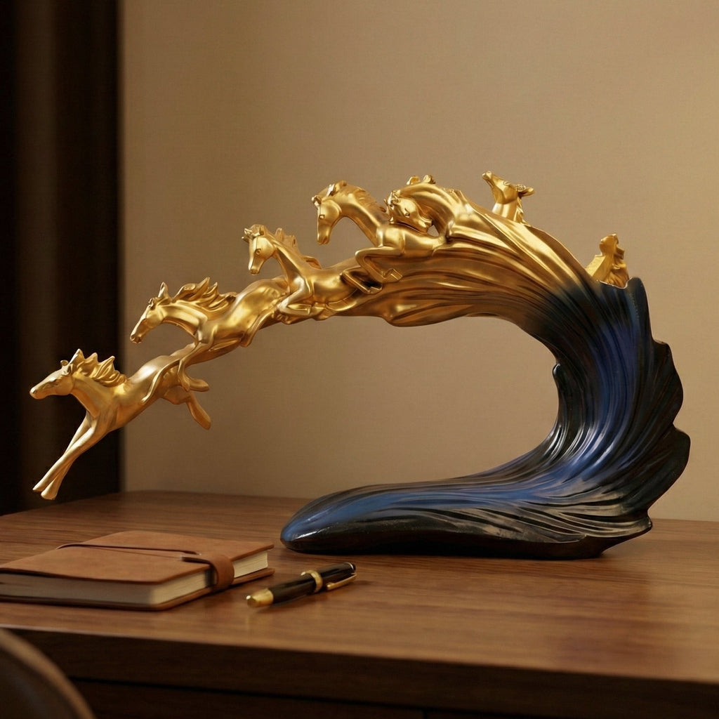 7 Running Horse Statue – Polyresin Luxury Decor | Vastu Feng Shui Positive Energy Sculpture